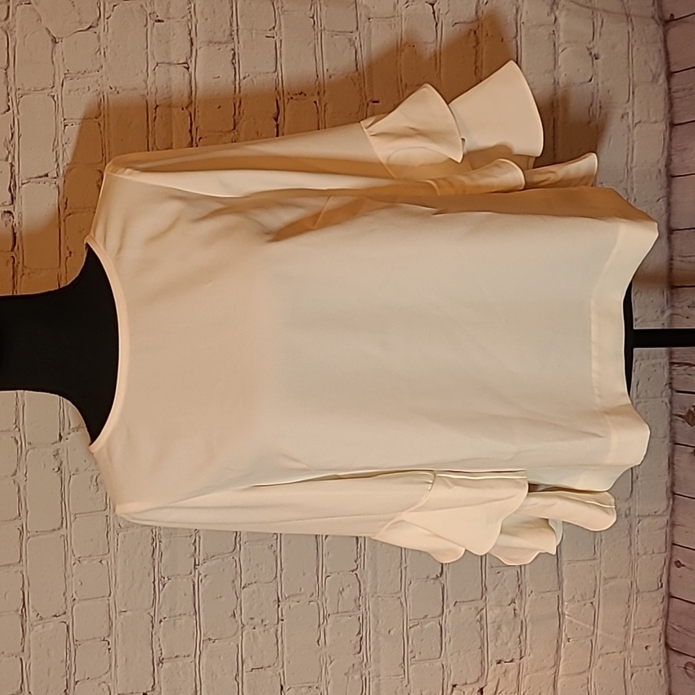 J Crew Drapey Crepe Tiered Bell Sleeve Ecru Ivory Blouse Size 6